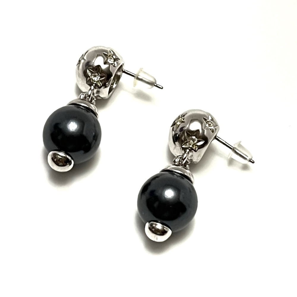 Vtg Joan Rivers Earrings Simulated Gray Pearl Stud Drop Dangle Signed Silvertone